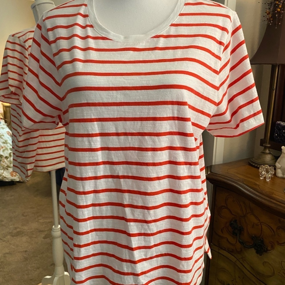Sigrid Olsen White and Pink Boxy Short Sleeve Tee - Picture 1 of 8
